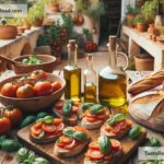 Celebrating the Rustic Melody of Traditional Basil and Tomato Bruschetta in Italy, Italy